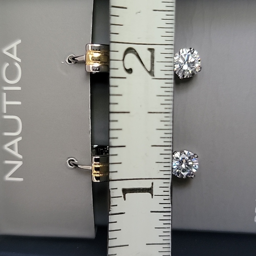 New Nautica 2 Pairs Earrings Silver & Gold & Cubic Zirconia Silver Post Mens - Picture 8 of 8